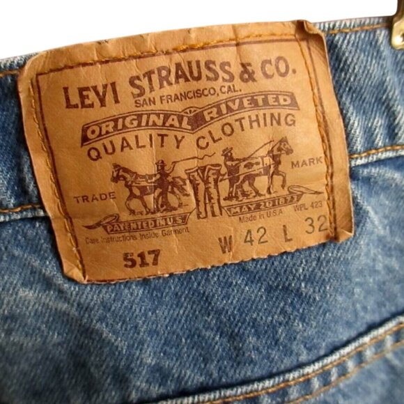 Vintage Mens Levi's Jeans 42x32 517 Men's Orange Tab Bootcut Raw Denim Jeans USA - Picture 3 of 6